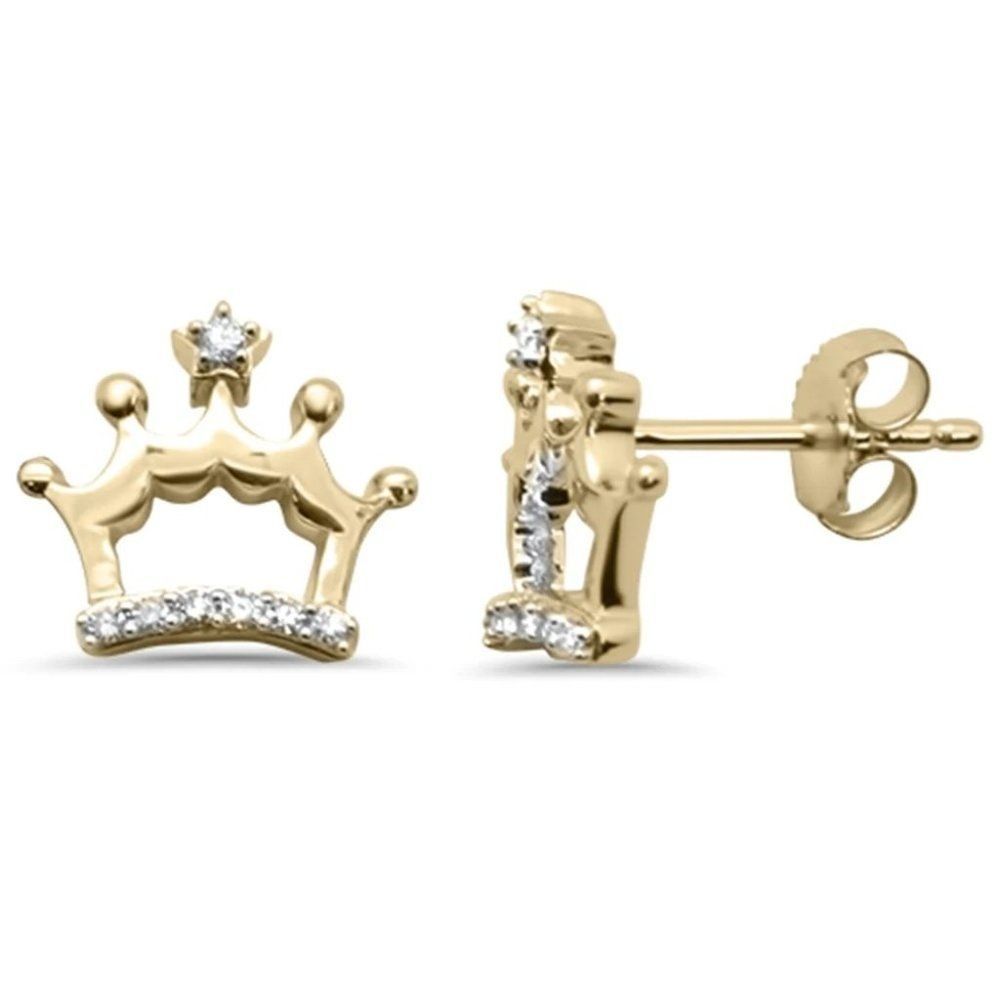 14K Yellow Gold Diamond Crown Shaped Earring .08ct G SI